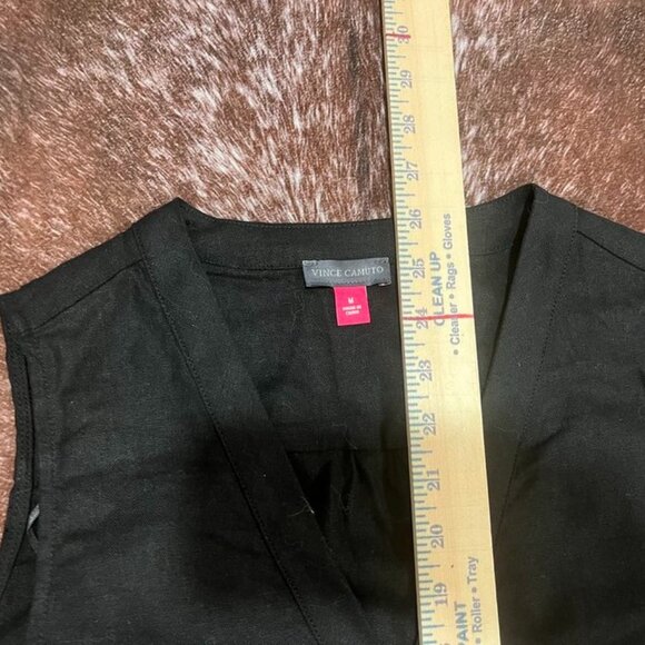 Vince Camuto Rich Black Linen Blend V-Neck Tank Top Sleeveless Blouse M NWT - Picture 8 of 10